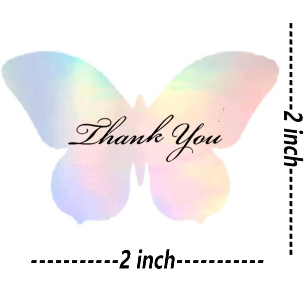 50 Holographic Butterfly Thank You Stickers 2"